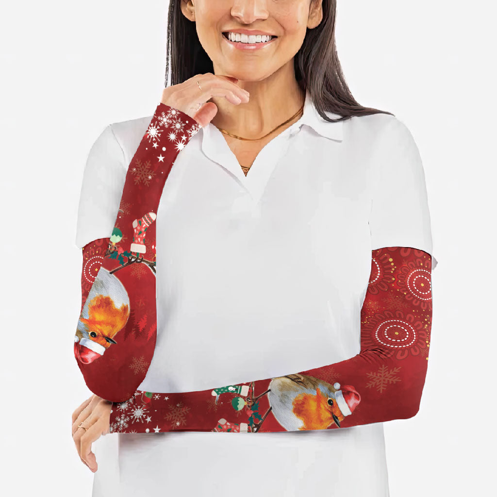 Australia Red - capped Robin Christmas In July Arm Sleeves Aussie Passerine Bird Merry Xmas