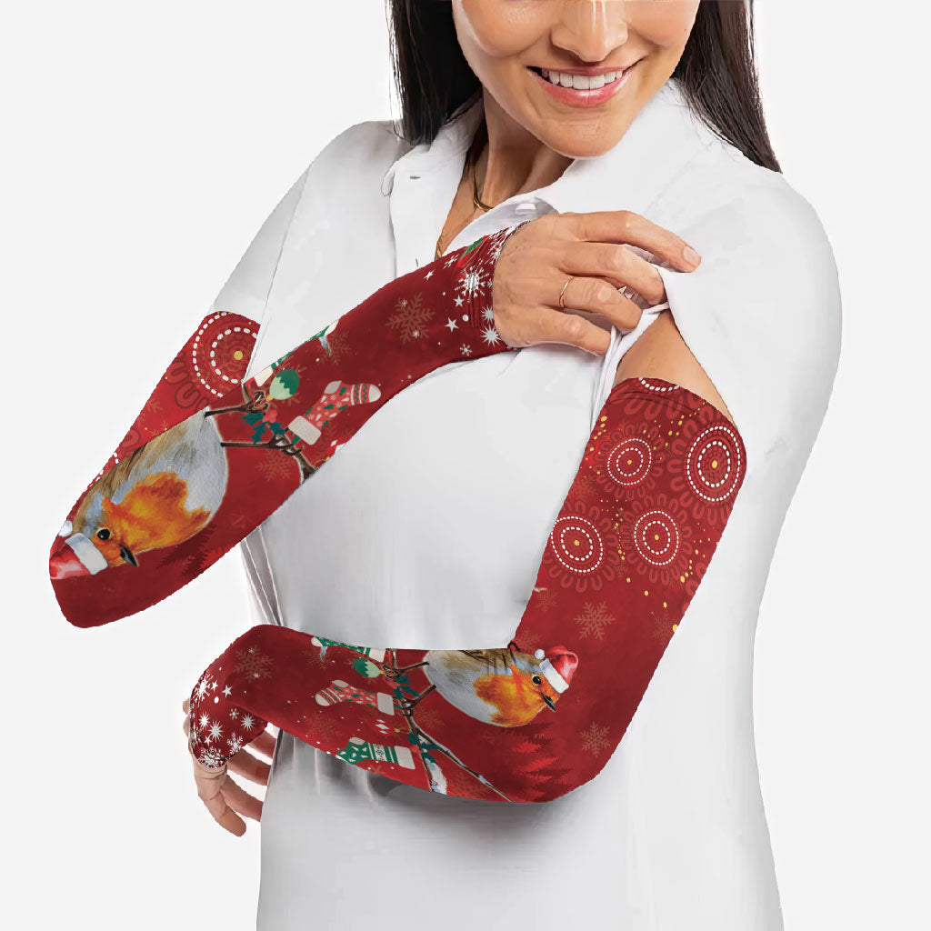 Australia Red - capped Robin Christmas In July Arm Sleeves Aussie Passerine Bird Merry Xmas
