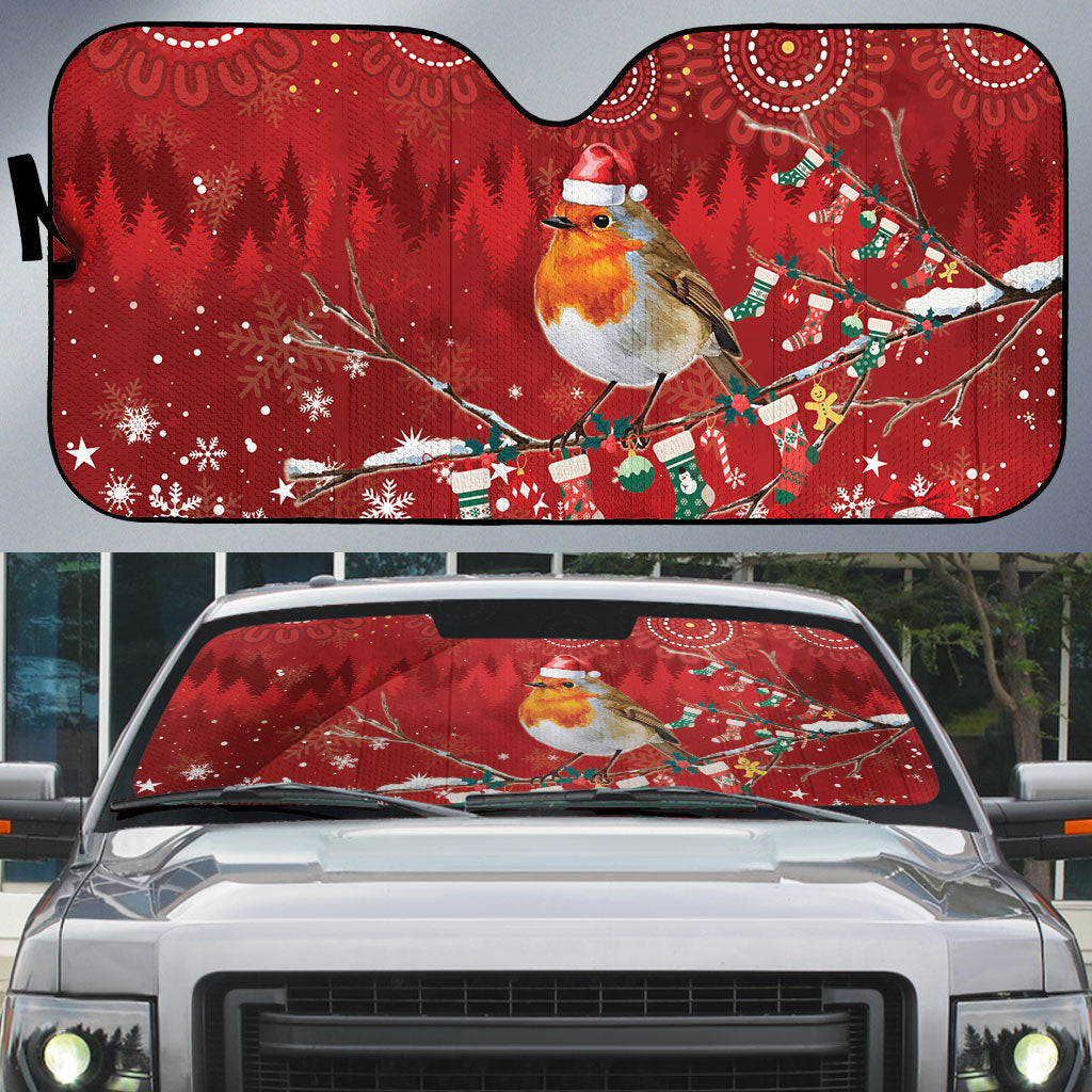 Australia Red - capped Robin Christmas In July Auto Sun Shade Aussie Passerine Bird Merry Xmas