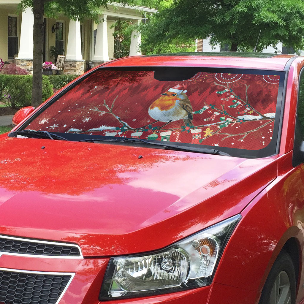 Australia Red - capped Robin Christmas In July Auto Sun Shade Aussie Passerine Bird Merry Xmas