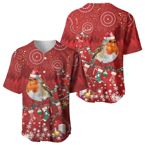 Australia Red - capped Robin Christmas In July Baseball Jersey Aussie Passerine Bird Merry Xmas