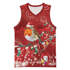 Australia Red - capped Robin Christmas In July Basketball Jersey Aussie Passerine Bird Merry Xmas