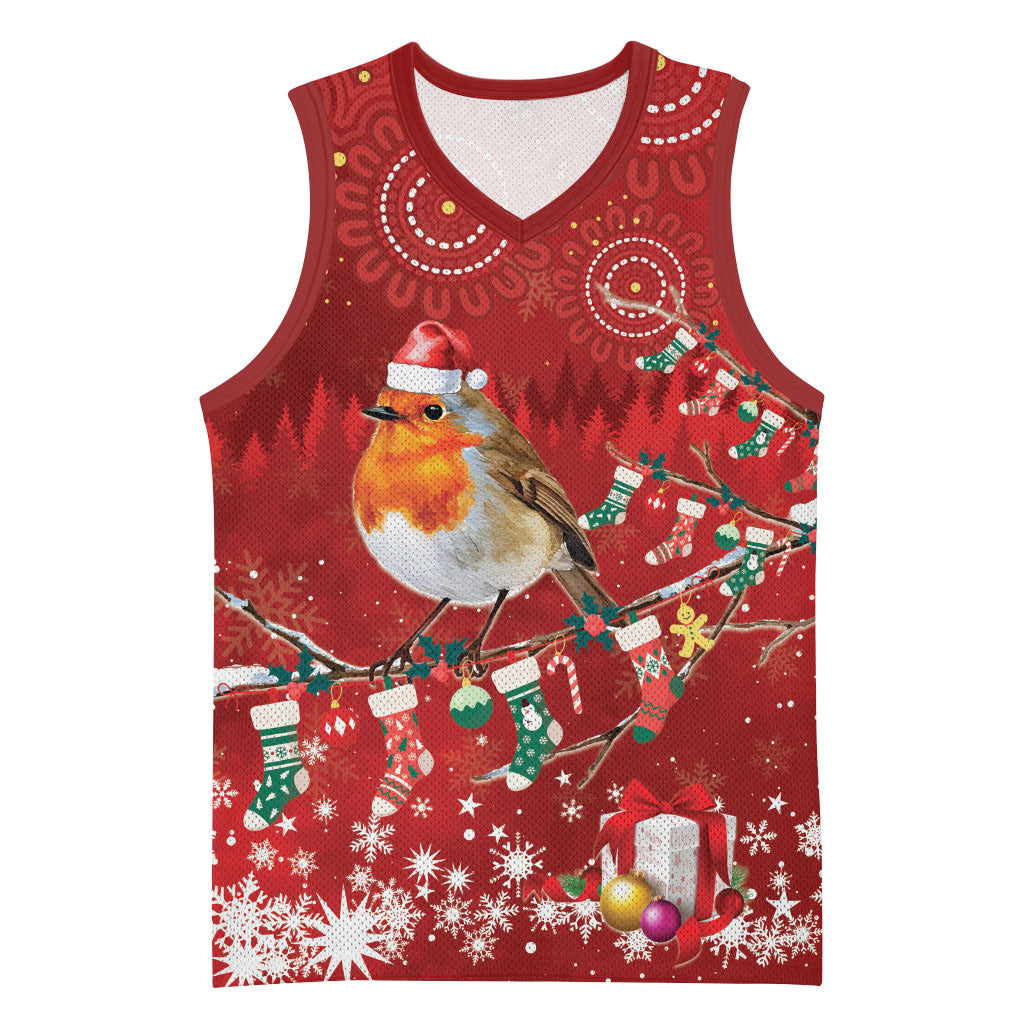 Australia Red - capped Robin Christmas In July Basketball Jersey Aussie Passerine Bird Merry Xmas