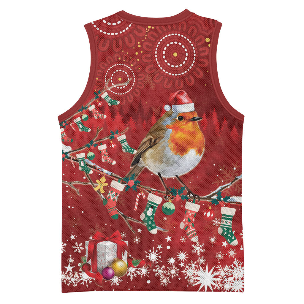Australia Red - capped Robin Christmas In July Basketball Jersey Aussie Passerine Bird Merry Xmas