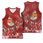 Australia Red - capped Robin Christmas In July Basketball Jersey Aussie Passerine Bird Merry Xmas