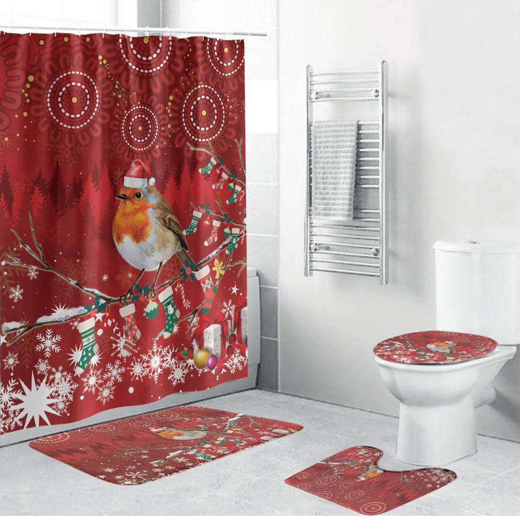 Australia Red - capped Robin Christmas In July Bathroom Set Aussie Passerine Bird Merry Xmas
