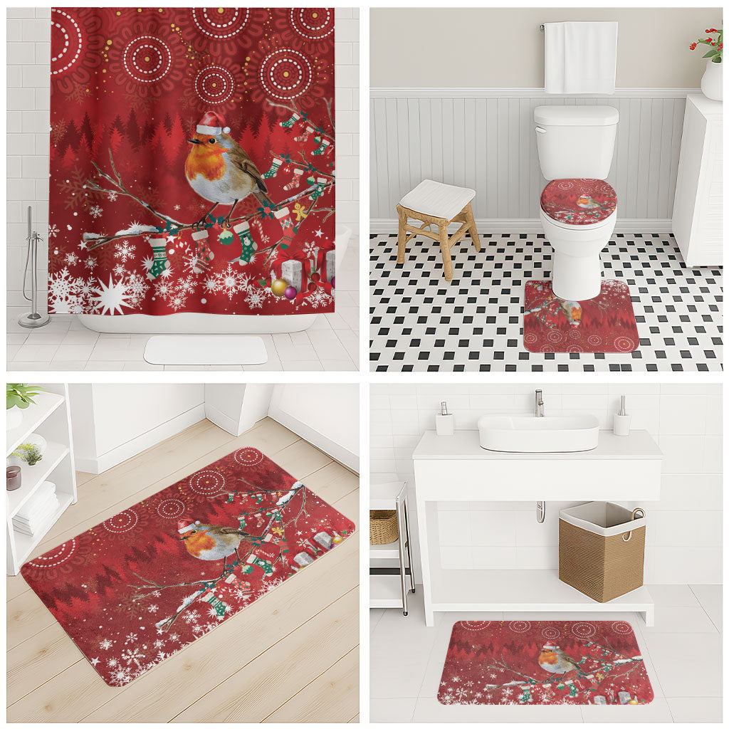 Australia Red - capped Robin Christmas In July Bathroom Set Aussie Passerine Bird Merry Xmas
