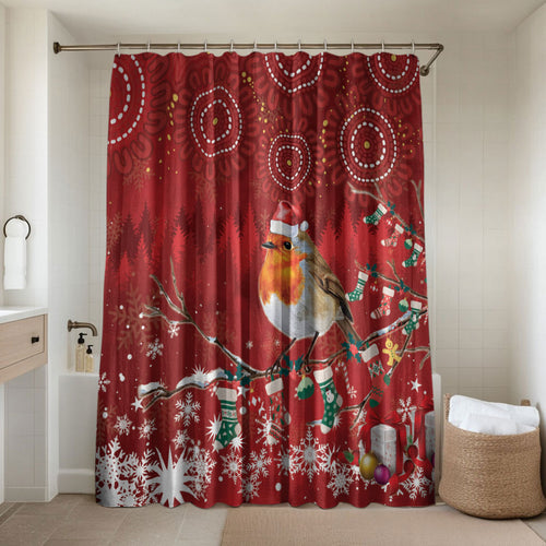 Australia Red - capped Robin Christmas In July Bathroom Set Aussie Passerine Bird Merry Xmas