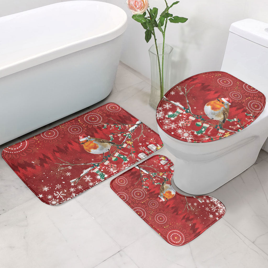 Australia Red - capped Robin Christmas In July Bathroom Set Aussie Passerine Bird Merry Xmas