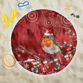 Australia Red - capped Robin Christmas In July Beach Blanket Aussie Passerine Bird Merry Xmas