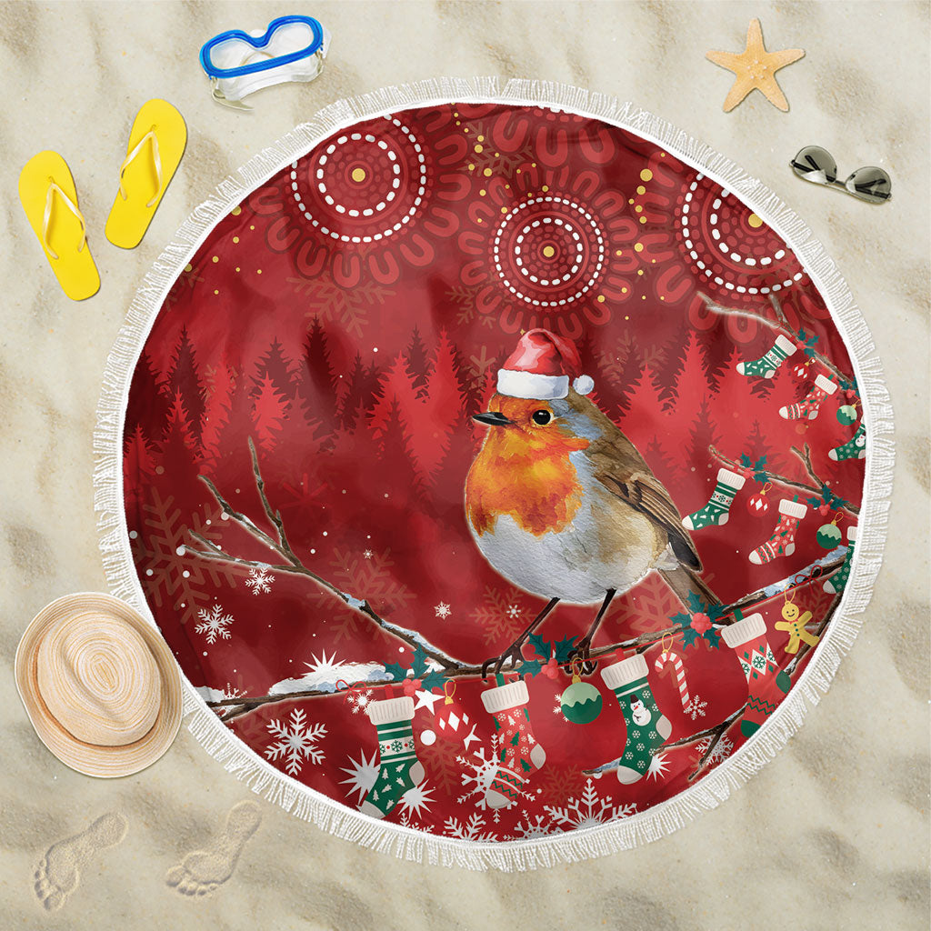 Australia Red - capped Robin Christmas In July Beach Blanket Aussie Passerine Bird Merry Xmas