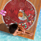 Australia Red - capped Robin Christmas In July Beach Blanket Aussie Passerine Bird Merry Xmas