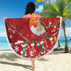 Australia Red - capped Robin Christmas In July Beach Blanket Aussie Passerine Bird Merry Xmas