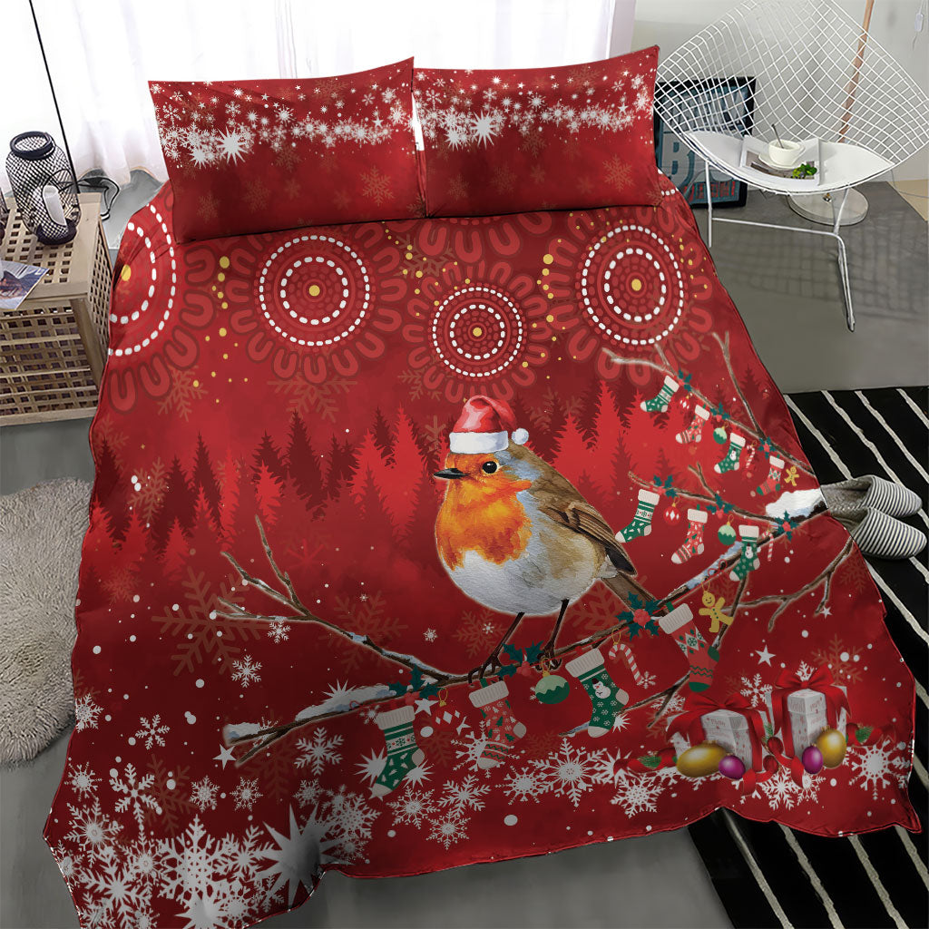 Australia Red - capped Robin Christmas In July Bedding Set Aussie Passerine Bird Merry Xmas