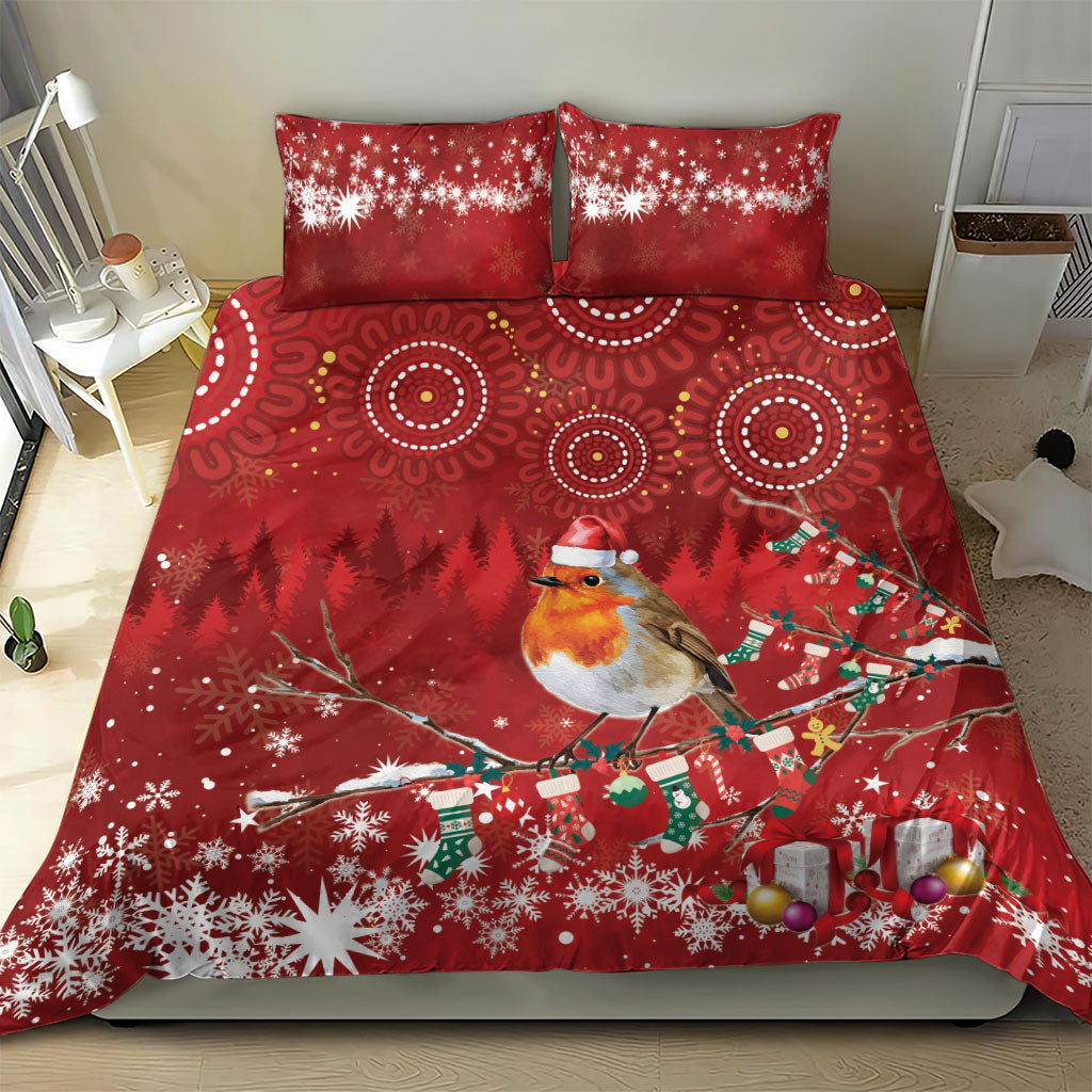 Australia Red - capped Robin Christmas In July Bedding Set Aussie Passerine Bird Merry Xmas