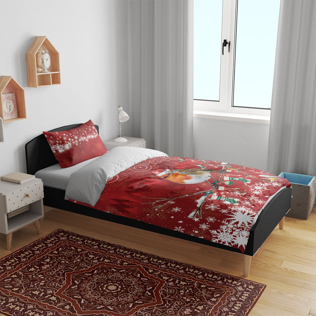 Australia Red - capped Robin Christmas In July Bedding Set Aussie Passerine Bird Merry Xmas