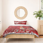 Australia Red - capped Robin Christmas In July Bedding Set Aussie Passerine Bird Merry Xmas