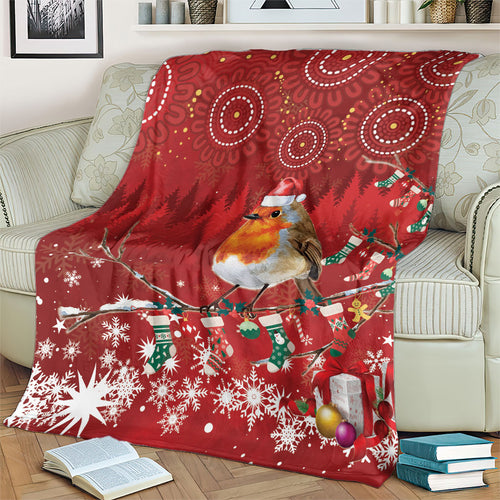 Australia Red - capped Robin Christmas In July Blanket Aussie Passerine Bird Merry Xmas
