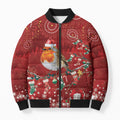 Australia Red - capped Robin Christmas In July Bomber Puffer Jacket Aussie Passerine Bird Merry Xmas