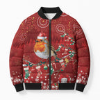 Australia Red - capped Robin Christmas In July Bomber Puffer Jacket Aussie Passerine Bird Merry Xmas