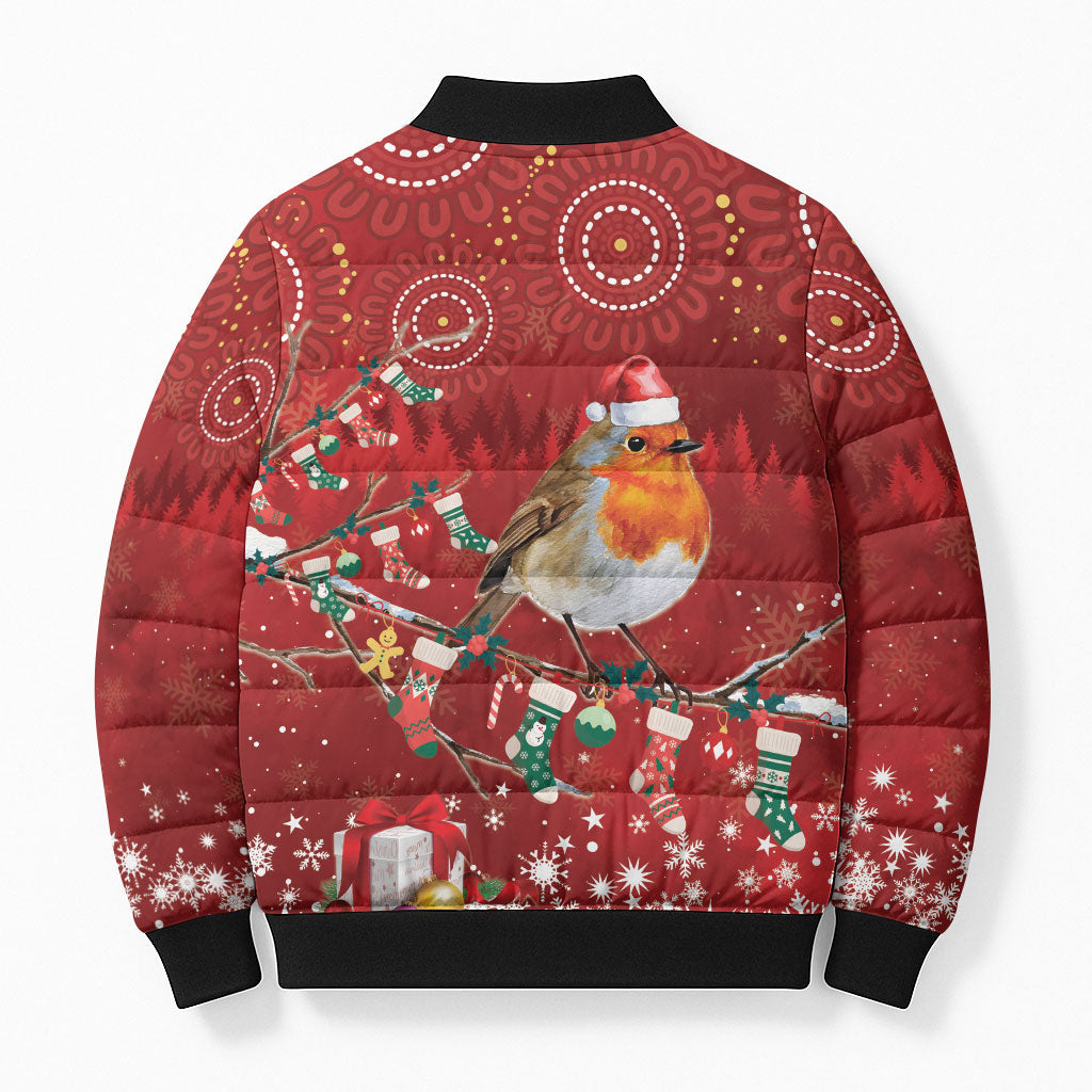 Australia Red - capped Robin Christmas In July Bomber Puffer Jacket Aussie Passerine Bird Merry Xmas