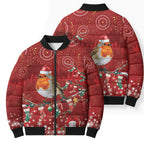 Australia Red - capped Robin Christmas In July Bomber Puffer Jacket Aussie Passerine Bird Merry Xmas