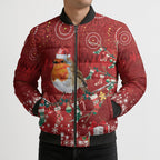 Australia Red - capped Robin Christmas In July Bomber Puffer Jacket Aussie Passerine Bird Merry Xmas