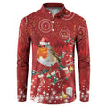 Australia Red - capped Robin Christmas In July Button Sweatshirt Aussie Passerine Bird Merry Xmas