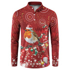Australia Red - capped Robin Christmas In July Button Sweatshirt Aussie Passerine Bird Merry Xmas
