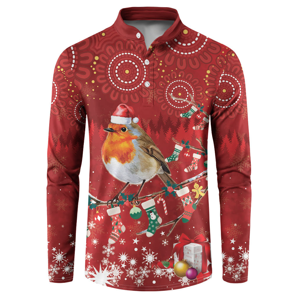 Australia Red - capped Robin Christmas In July Button Sweatshirt Aussie Passerine Bird Merry Xmas