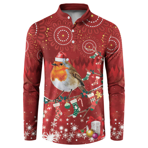 Australia Red - capped Robin Christmas In July Button Sweatshirt Aussie Passerine Bird Merry Xmas