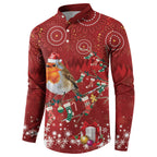 Australia Red - capped Robin Christmas In July Button Sweatshirt Aussie Passerine Bird Merry Xmas