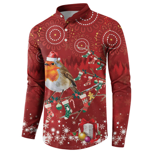 Australia Red - capped Robin Christmas In July Button Sweatshirt Aussie Passerine Bird Merry Xmas