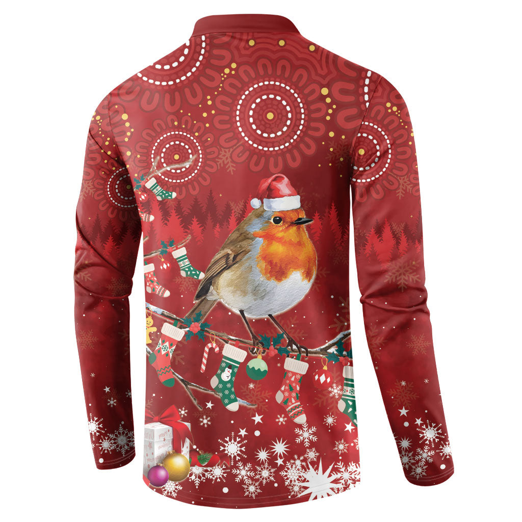Australia Red - capped Robin Christmas In July Button Sweatshirt Aussie Passerine Bird Merry Xmas