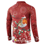 Australia Red - capped Robin Christmas In July Button Sweatshirt Aussie Passerine Bird Merry Xmas
