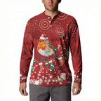 Australia Red - capped Robin Christmas In July Button Sweatshirt Aussie Passerine Bird Merry Xmas
