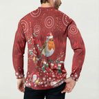 Australia Red - capped Robin Christmas In July Button Sweatshirt Aussie Passerine Bird Merry Xmas