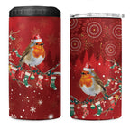 Australia Red - capped Robin Christmas In July 4 in 1 Can Cooler Tumbler Aussie Passerine Bird Merry Xmas