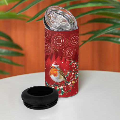 Australia Red - capped Robin Christmas In July 4 in 1 Can Cooler Tumbler Aussie Passerine Bird Merry Xmas