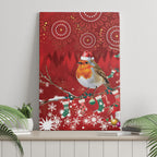Australia Red - capped Robin Christmas In July Canvas Wall Art Aussie Passerine Bird Merry Xmas