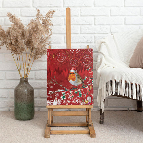 Australia Red - capped Robin Christmas In July Canvas Wall Art Aussie Passerine Bird Merry Xmas