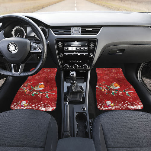 Australia Red - capped Robin Christmas In July Car Mats Aussie Passerine Bird Merry Xmas