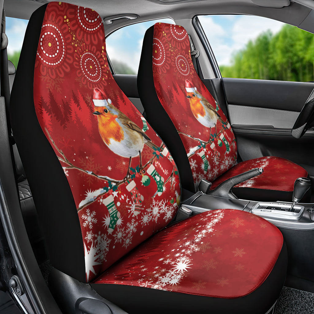 Australia Red - capped Robin Christmas In July Car Seat Cover Aussie Passerine Bird Merry Xmas