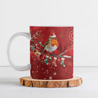 Australia Red - capped Robin Christmas In July Ceramic Mug Aussie Passerine Bird Merry Xmas