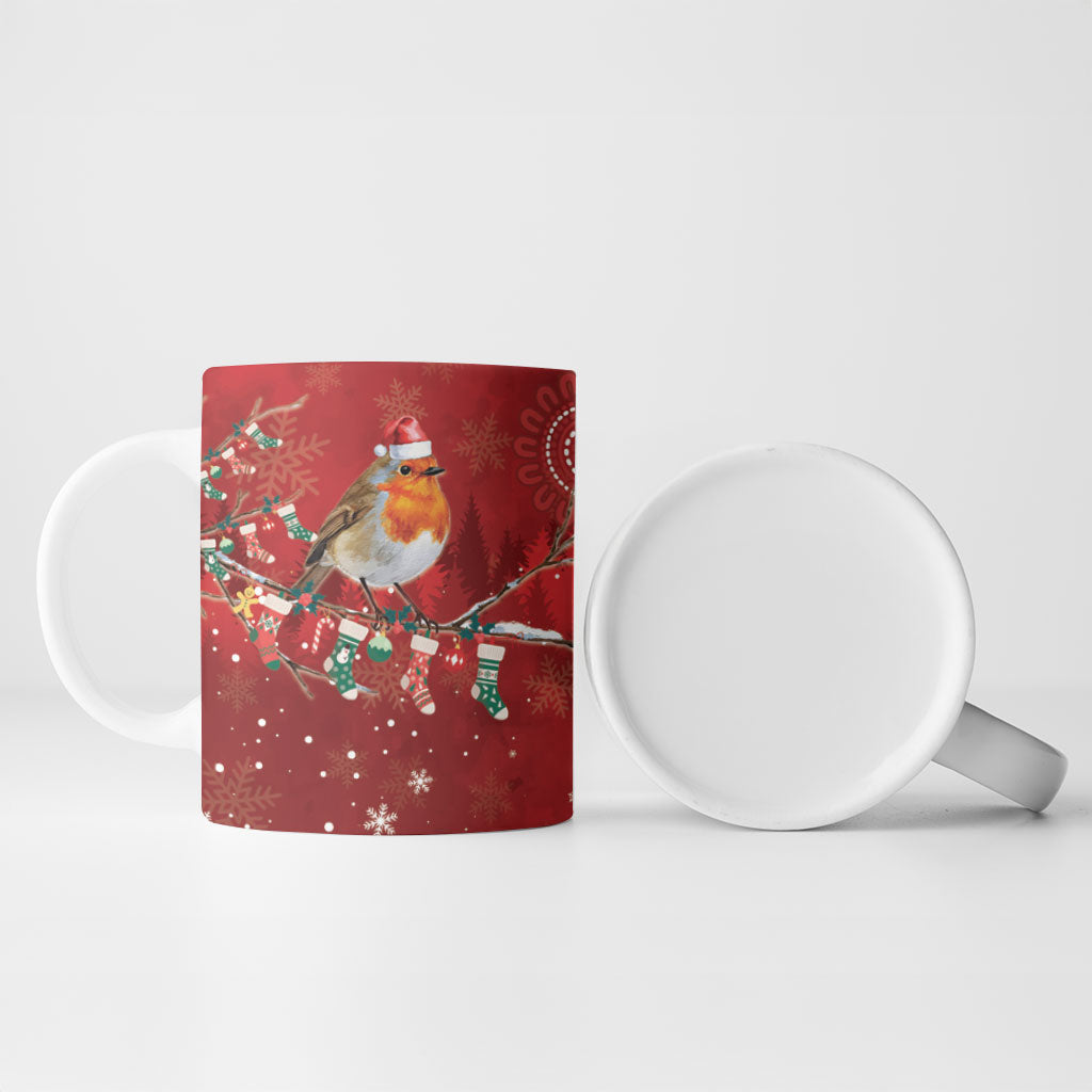 Australia Red - capped Robin Christmas In July Ceramic Mug Aussie Passerine Bird Merry Xmas