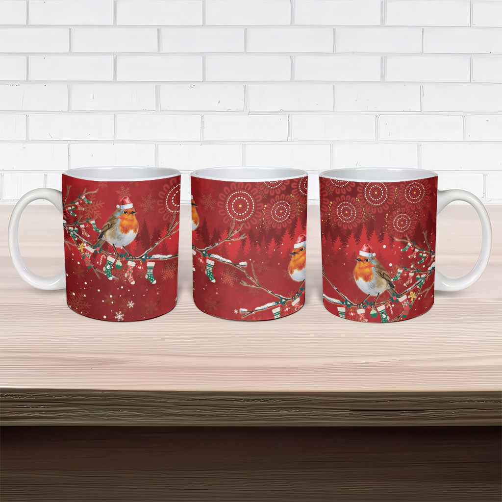 Australia Red - capped Robin Christmas In July Ceramic Mug Aussie Passerine Bird Merry Xmas