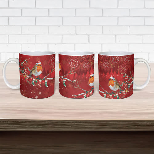 Australia Red - capped Robin Christmas In July Ceramic Mug Aussie Passerine Bird Merry Xmas