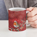 Australia Red - capped Robin Christmas In July Ceramic Mug Aussie Passerine Bird Merry Xmas