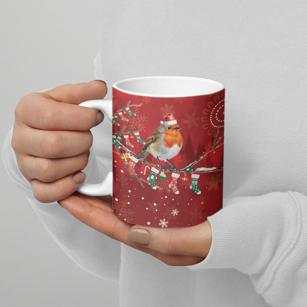 Australia Red - capped Robin Christmas In July Ceramic Mug Aussie Passerine Bird Merry Xmas