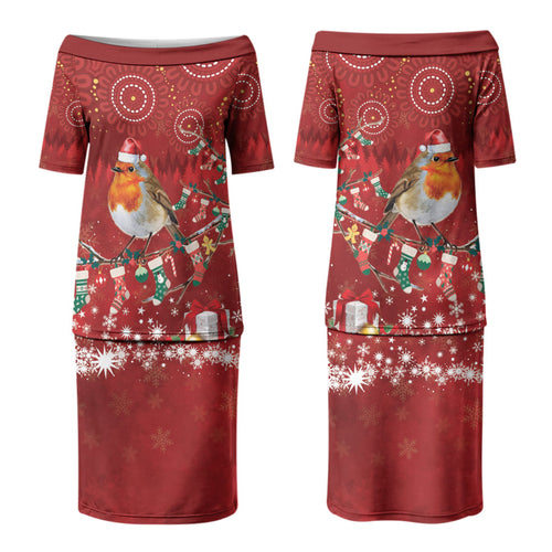 Australia Red - capped Robin Christmas In July Couples Matching Puletasi and Hawaiian Shirt Aussie Passerine Bird Merry Xmas LT22